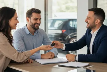 Despachante revisando documentos para transferência de veículo.